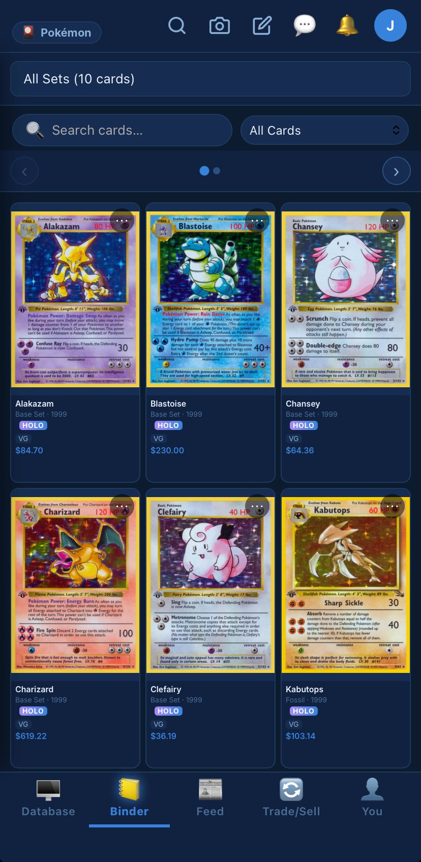 Binde collection binder view showing holo cards